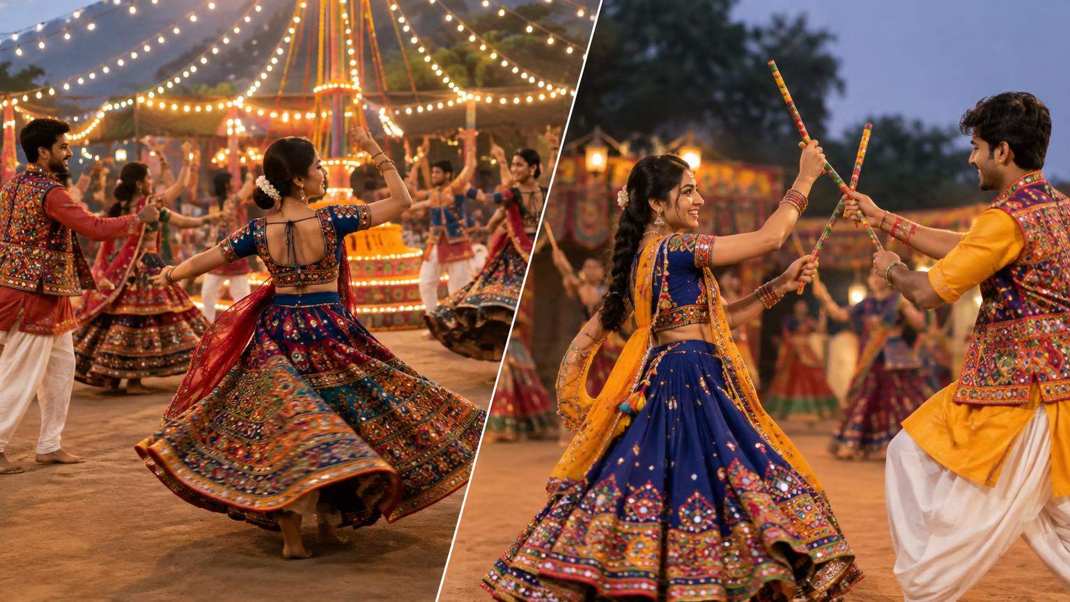 AI editorial illustration: Garba vs Dandiya: Steps, Music, Traditions and How to Choose (featured)