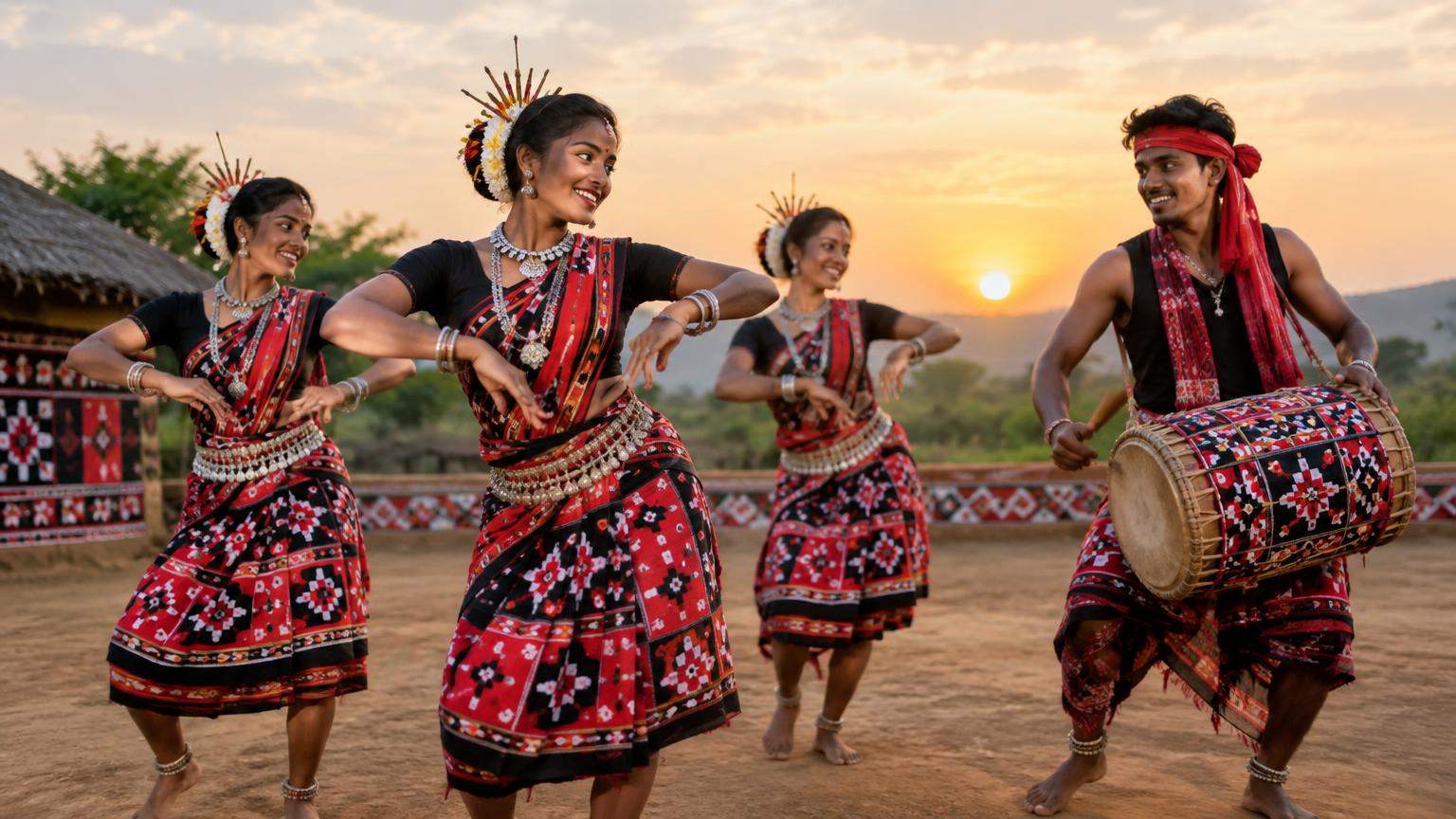 AI editorial illustration: Sambalpuri Folk Dance of Odisha: Traditions, Music, Costumes and a Beginner’s Guide (featured)