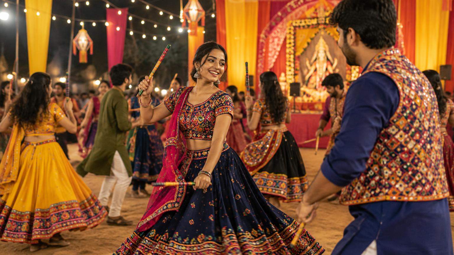 AI editorial illustration: Navratri Garba Night Guide: Outfits, Dance Tips and Etiquette for Beginners (inline1)