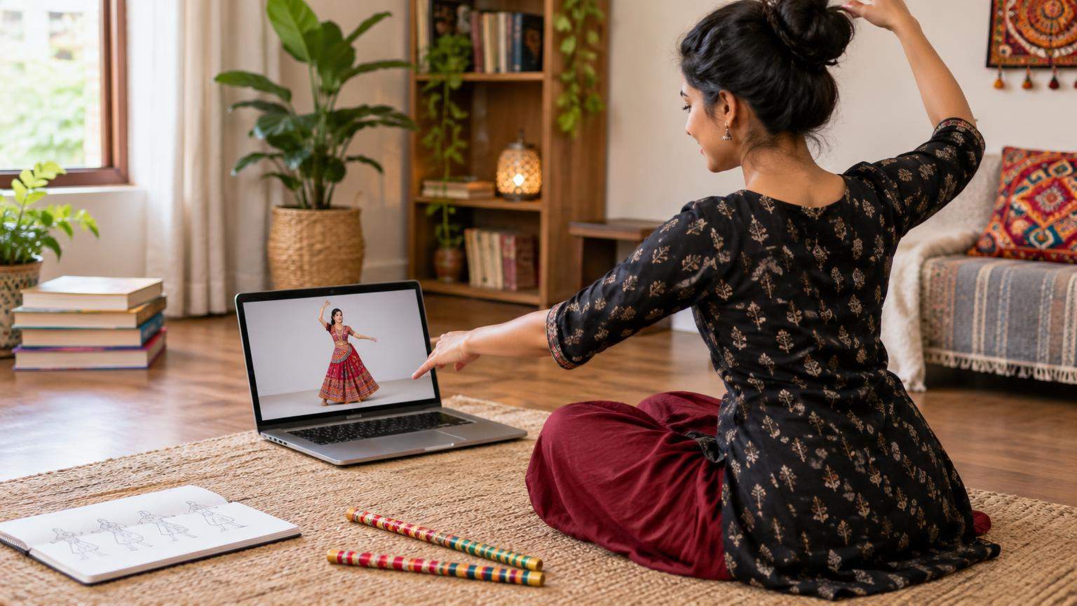 AI editorial illustration: Garba Dance Steps for Beginners: Learn Easy Moves at Home (inline2)
